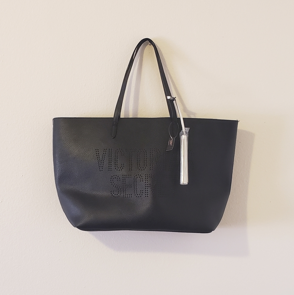 Black Faux Leather Victoria's Secret Tote